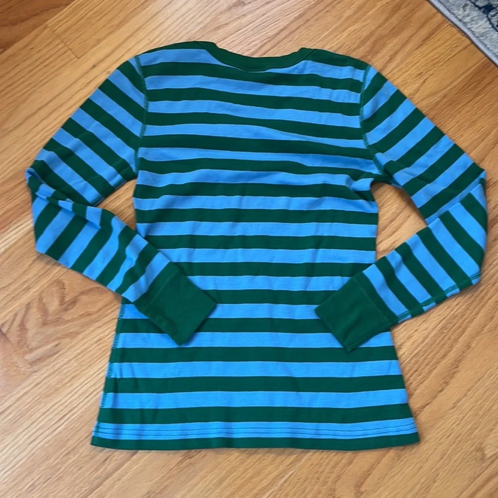 Hanna Andersson 100% organic cotton pajama top extra small blue/green striped